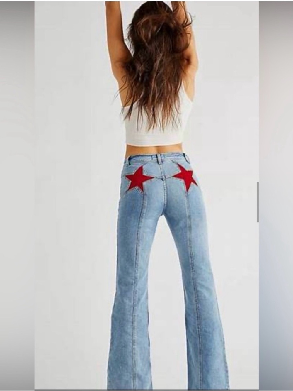 We The Free Firecracker High Rise Red Suede Star Flare Jean - Picture 13 of 13